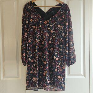 MSK Floral Chiffon Dress Size XL Sheer Sleeve Tie Back Boho Romantic Fall Outfit